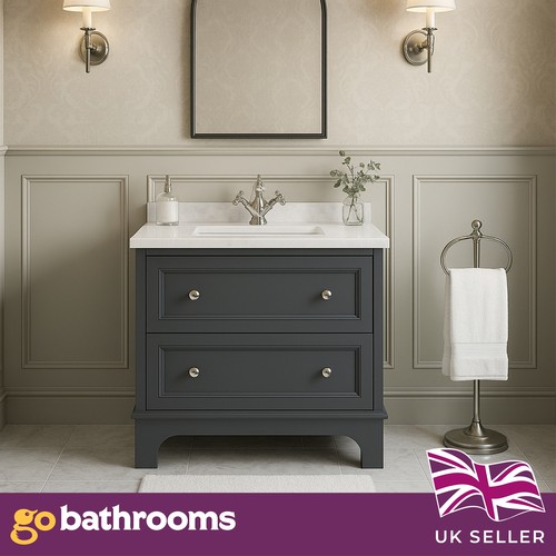 Dark grey bathroom vanity - bathroom,