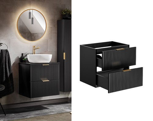 600mm vanity unit black fluted - unit,